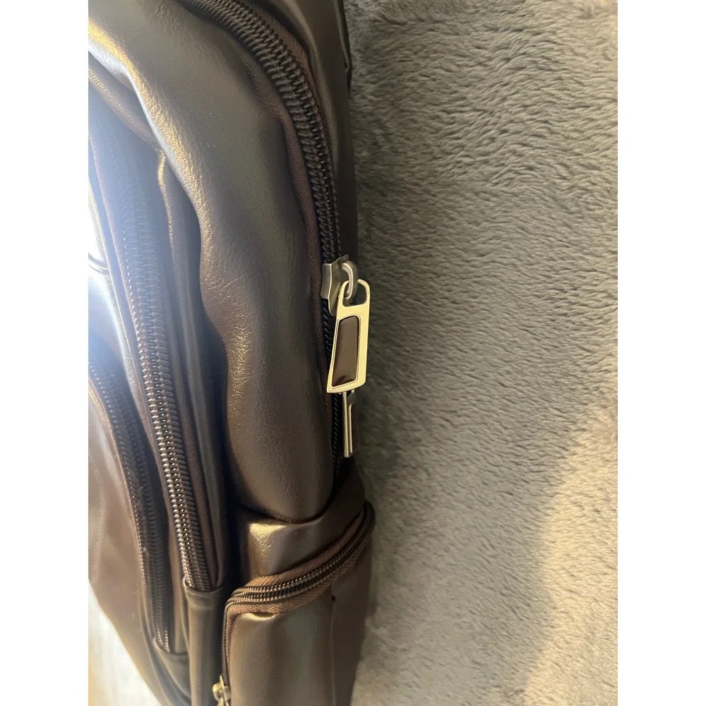 Bagagio Brown Faux Leather Multi Pocket Padded Laptop Travel Backpack Bag